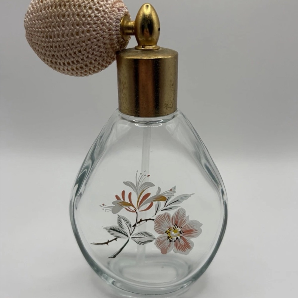 Vintage small Floral Glass puffer perfume Atomizer Spray Bottle